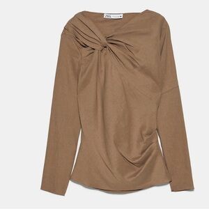 Zara LINEN TOP WITH KNOT-BEIGE 8586/402